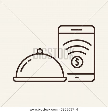 Hotplate And Phone Line Icon. Payment, Cover, Dish. Restaurant Business Concept. Vector Illustration