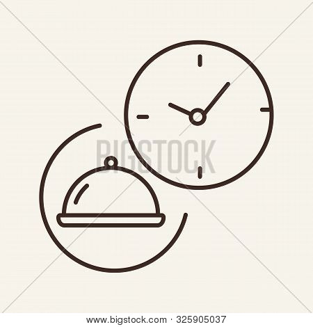 Hotplate And Clock Line Icon. Time, Waiting, Serving. Restaurant Business Concept. Vector Illustrati