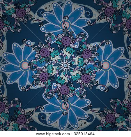 Vector Illustration. Beautiful Watercolor Pattern With Flowers. On Gray, Blue And Neutral Colors.