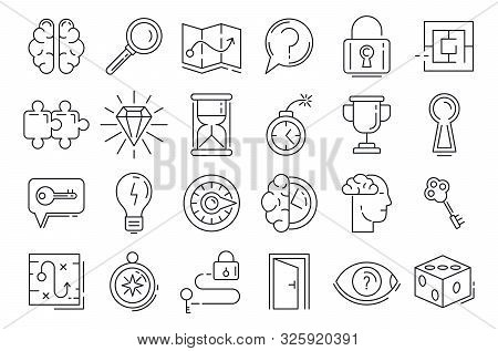 Quest Icons Set. Outline Set Of Quest Vector Icons For Web Design Isolated On White Background