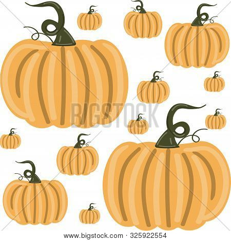Pumpkins Seamless Pattern With Lettering. Autumn Background. Vector.