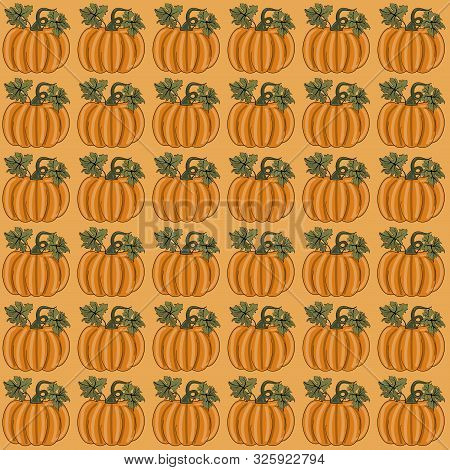 Pumpkins Seamless Pattern With Lettering. Autumn Background. Vector.