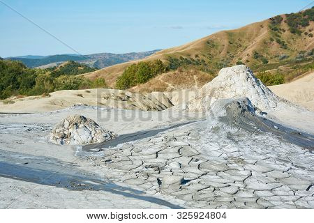 Muddy Volcanoes Paclele Mari Near Buzau, Romania. Mud And Natural-gas Eruptions Create Small Volcano