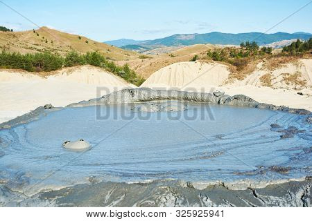 Muddy Volcanoes Paclele Mari Near Buzau, Romania. Mud And Natural-gas Eruptions Create Small Volcano
