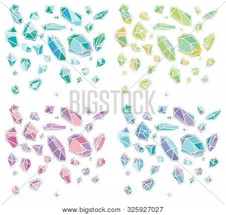 Crystal Color Doodles. Hand Drawn Gemstones Doodles Isolated On White.