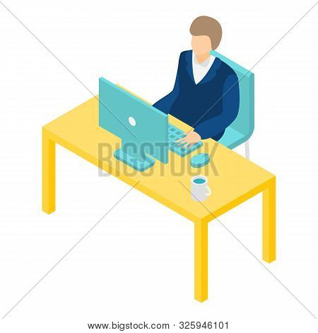 Office Bank Worker Icon. Isometric Of Office Bank Worker Vector Icon For Web Design Isolated On Whit