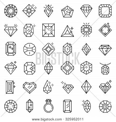 Jewel Icons Set. Outline Set Of Jewel Vector Icons For Web Design Isolated On White Background