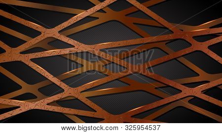 Abstract Waves Patterned In Brown Lines, Overlapping Cross-patterned Vector Designs In Modern Futuri