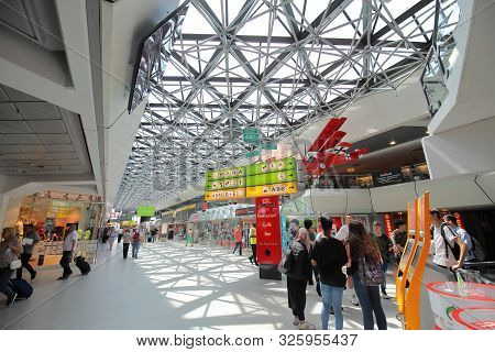 Berlin Germany - June 12, 2019: Unidentified People Travel At Tegel Airport Berlin Germany
