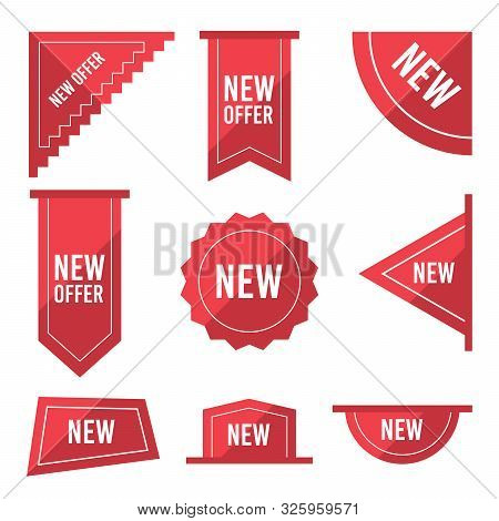 Red Ribbon Sale Tags. Geometric Vector Set