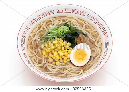 Japanese Soy Sauce Noodles In A Bowl On White Background