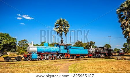 Old Retro Preserved Locomotive Trains Standing On The Railroad In Livingstone, Zambia