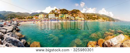 Monterosso Al Mare, Italy - September 02, 2019: Panorama Of Rocky Marina, Clear Water Of Ligurian Se