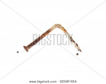 Rusted Nail Isolated On White Background, Top View.