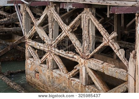 Reinforced Concrete Have Cracked And Rusty In Steel Structure In Caused By Salt In The Sea, Danger A