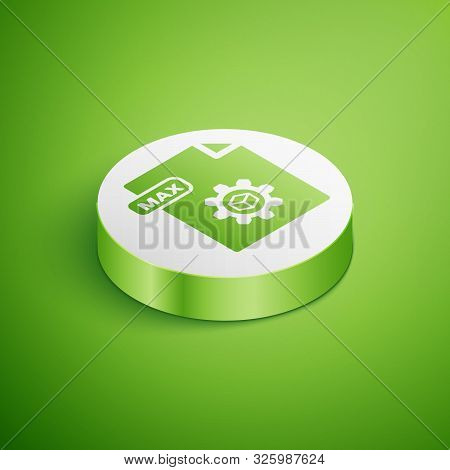 Isometric Max File Document. Download Max Button Icon Isolated On Green Background. Max File Symbol.