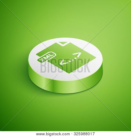 Isometric Xml File Document. Download Xml Button Icon Isolated On Green Background. Xml File Symbol.
