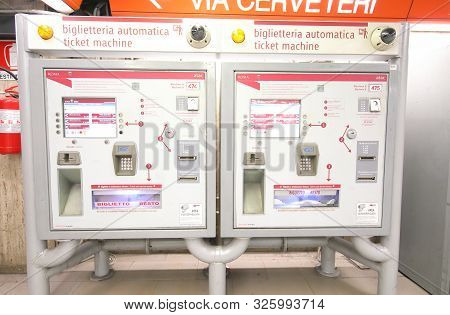 Rome Italy - June 13, 2019: Metro Subway Ticket Vending Machine Rome Italy