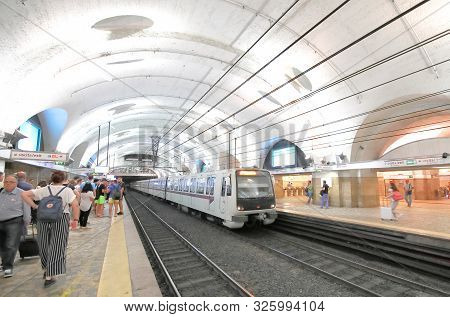 Rome Italy - June 13, 2019: Unidentified People Travel By Metro At Termini Station Rome Italy