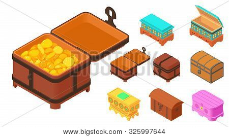 Dower Chest Icons Set. Isometric Set Of Dower Chest Vector Icons For Web Design Isolated On White Ba