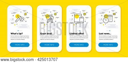 Vector Set Of Seo Shopping, Hammer Blow And Mobile Devices Line Icons Set. Ui Phone App Screens With