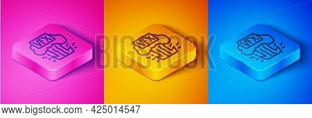 Isometric Line Vfx Icon Isolated On Pink And Orange, Blue Background. Square Button. Vector