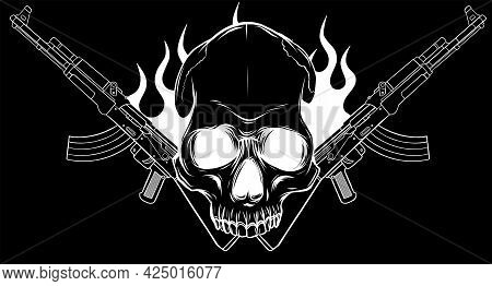 Vector Skull With Machine Guns Kalashnikov Ak-47.