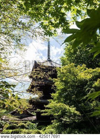 Otsu, Japan - August 21, 2018: Pagoda On The Grounds Of Miidera, Temple Number 14 Of The Saigoku Kan