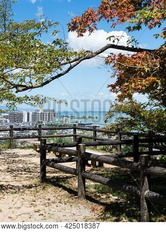 Otsu, Japan - August 21, 2018: Scenic View Over The City Of Otsu And Lake Biwa From The Grounds Of M