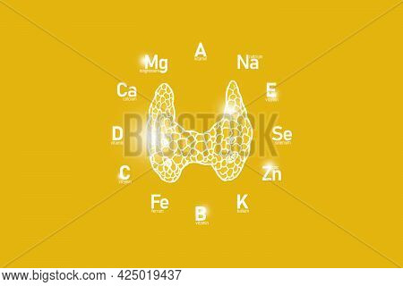 Stylized Clockface With Essential Vitamins And Microelements For Human Health, Hand Drawn Human Thyr