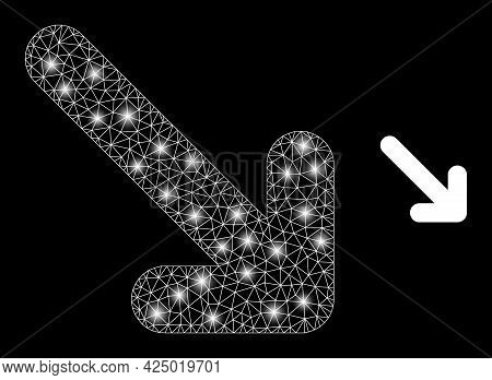 Magic Mesh Vector Move Down Right With Glare Effect. White Mesh, Glare Spots On A Black Background W