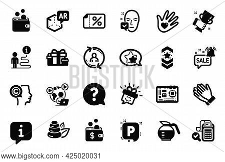 Vector Set Of Business Icons Related To Shoulder Strap, Augmented Reality And Question Mark Icons. C
