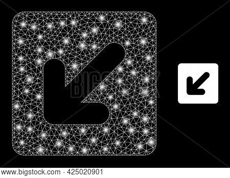 Bright Mesh Vector Left Down Direction With Glow Effect. White Mesh, Glare Spots On A Black Backgrou