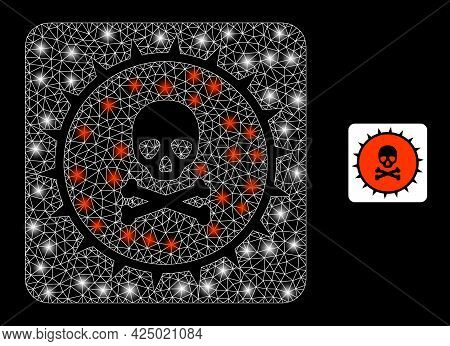 Bright Mesh Vector Pandora Box With Glare Effect. White Mesh, Bright Spots On A Black Background Wit