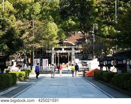 Kofu, Yamanashi Prefecture, Japan - October 26, 2017: Visitors On The Grounds Of Takeda Shrine