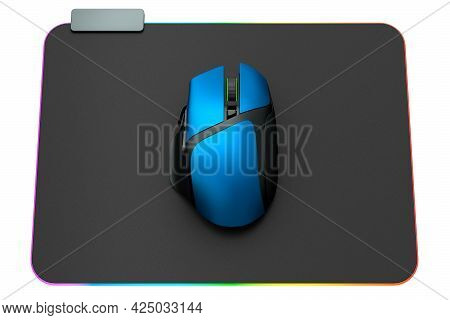 Modern Gaming Computer Mouse On Professional Pad Isolated On White Background. 3d Rendering Of Live 