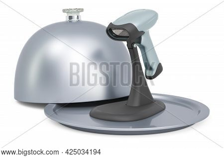Restaurant Cloche With Bar Code Reader, 3d Rendering Isolated On White Background
