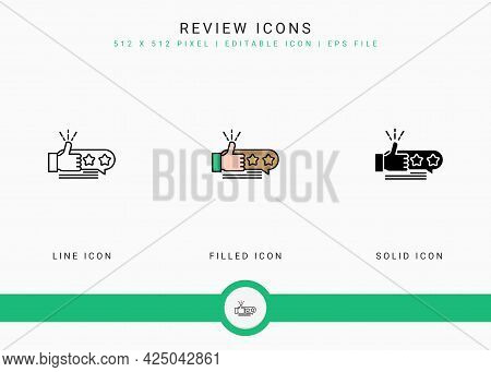 Review Icons Set Vector Illustration With Solid Icon Line Style. Customer Satisfaction Check Concept
