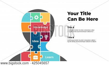 Human Head Puzzle Infographic. Generating New Ideas. Educational Concept. Vector Slide Template. Cre