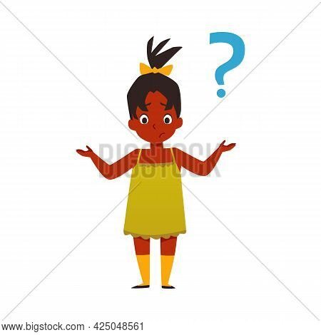 Puzzled Child Has Question Or Unsolved Problem Flat Vector Illustration Isolated.
