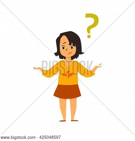 Child In Bewilderment And Confusion Has Question, Vector Illustration Isolated.