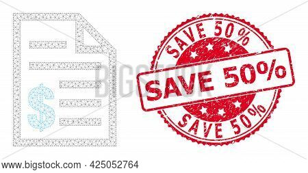 Save 50 Percent Rubber Seal Imitation And Vector Price List Mesh Model. Red Stamp Seal Has Save 50 P