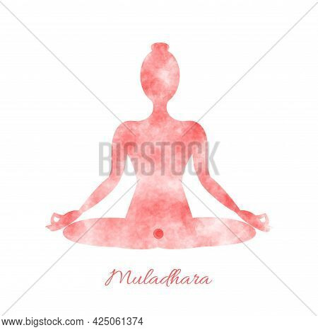 Muladhara Silhouette Of Yoga Lotus Position Chakra Circle Hand Drawn Digital Illustration