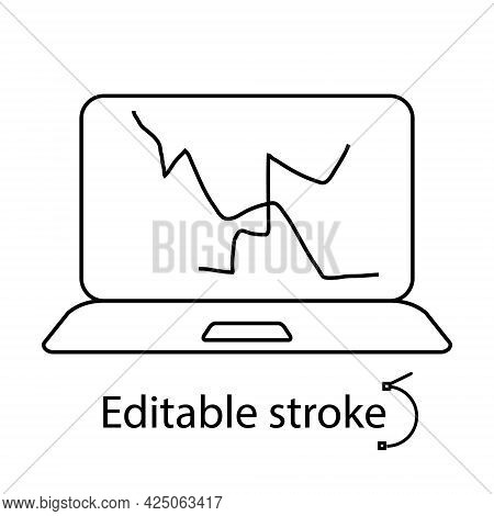 Broken Laptop Display Outline Icon. Computer Problem. Laptop Repairs. Customizable Linear Contour Sy