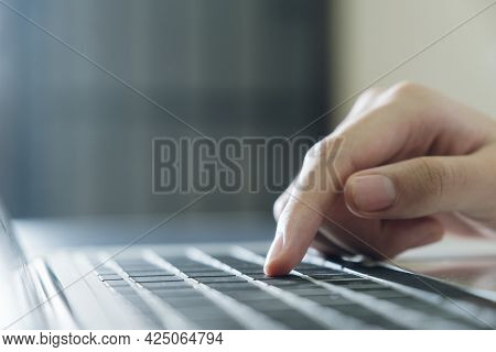 Closeup Shot Finger On Computer Keyboard And Internet, Typing On Keyboard, Searching Information, Br