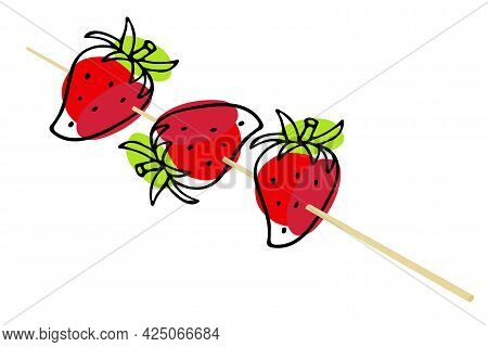 Tanghulu. Traditional North Chinese Sugar Fruit Snack. Healthy Sweets With Strawberry. Hand Drawn Ca