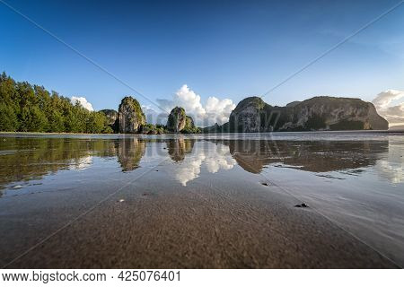 The Beautiful Scenery Of The Rajamangala Beach With The Reflection On A Clear Blue Sky Day At Trang 