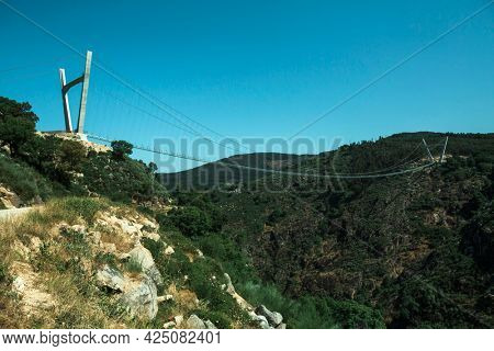 View of the Arouca 516 suspension bridge in the municipality of Arouca, Portugal.