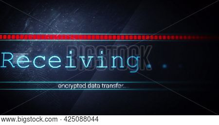 Image of receiving text flickering digital interface on screen. global connections, data processing, computing and digital interface concept digitally generated image.