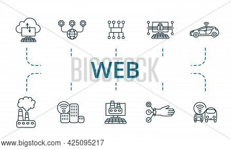 Web Icon Set. Contains Editable Icons Theme Such As Cyber Systems, Autonomous Car, Industry 4.0 And 